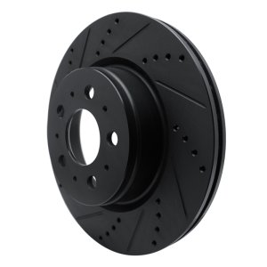 Tesla Model 3 Brake Rotor (1) - Front Left - R1 Concepts - Drilled & Slotted - Black - `17-`25